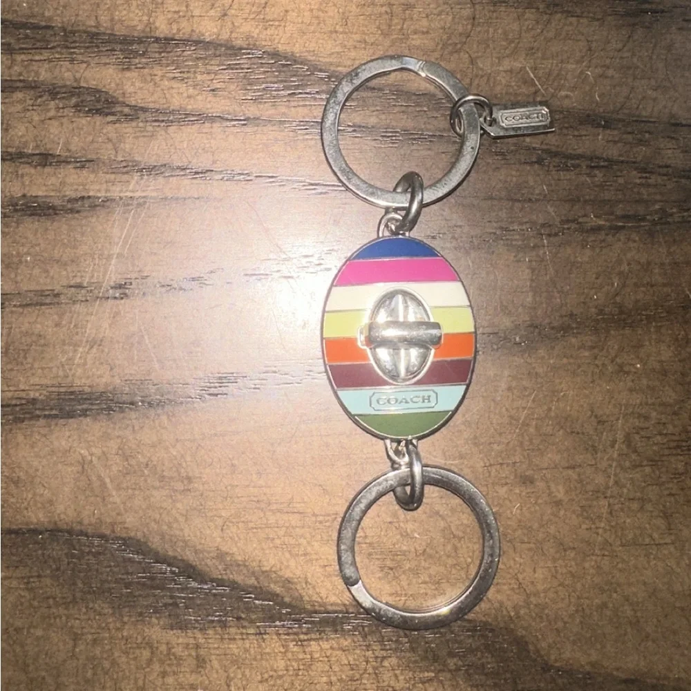 Coach Legacy Stripe Oval Turnlock Valet Key Chain Bag Charm - Picture 2 of 6